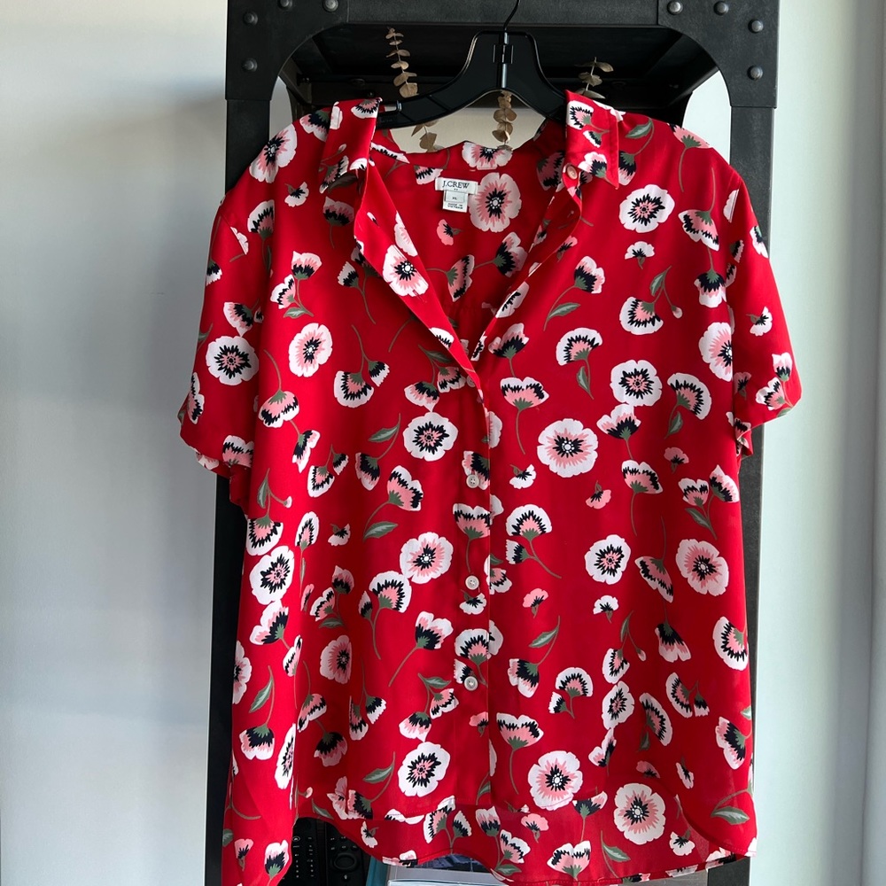 J. Crew Poppy Flower Button Down Short Sleeve